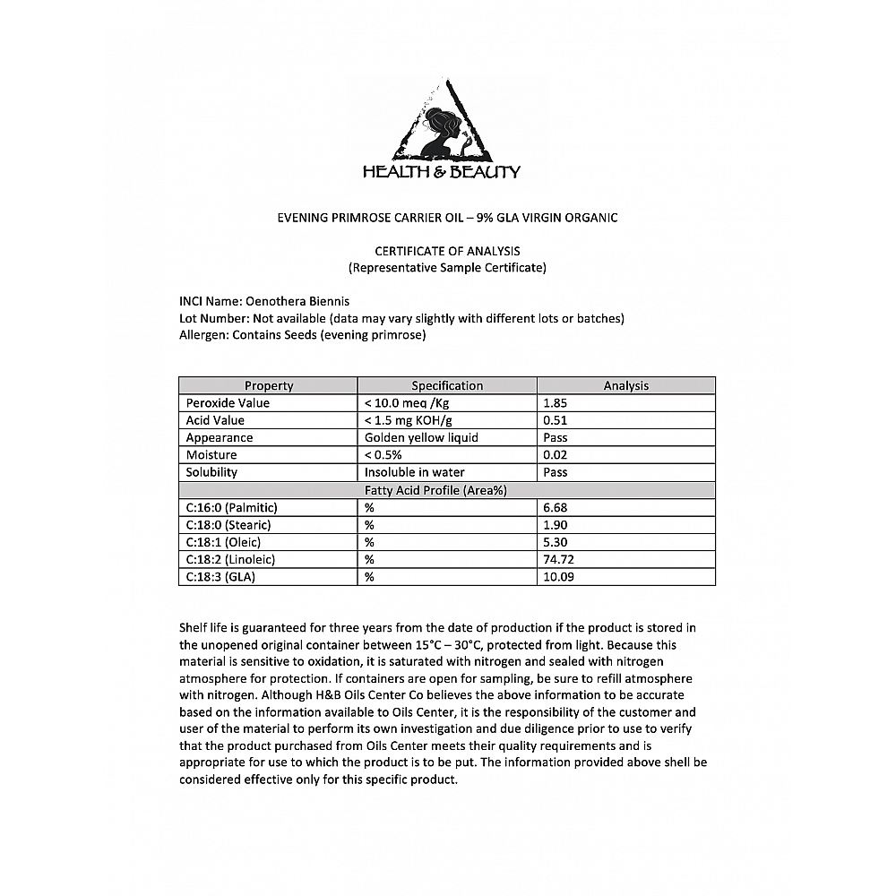 Evening primrose oil unrefined organic carrier cold pressed pure 4 oz buy H&B Oils Center Co